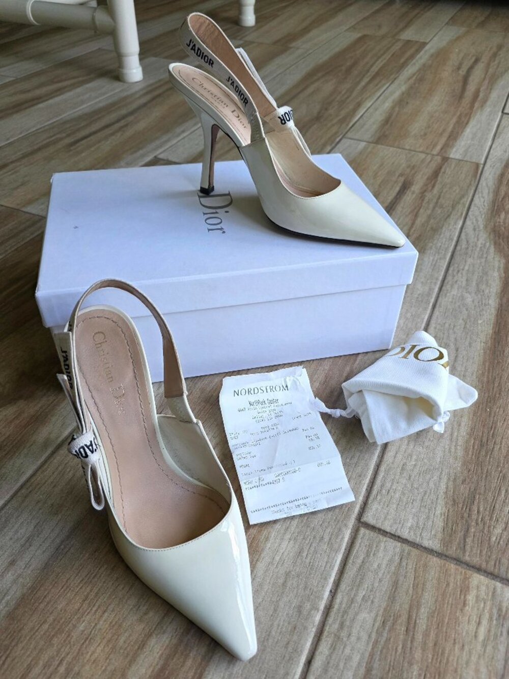 Dior J'Adior  Embroidered Ribbon White Patent Leather Heels Eur. 38